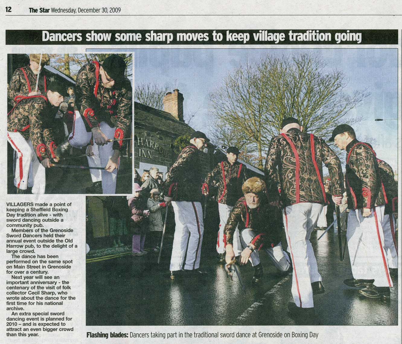 Flashing Blades: Dancers taking part in the traditional sword dance at Grenoside on Boxing Day